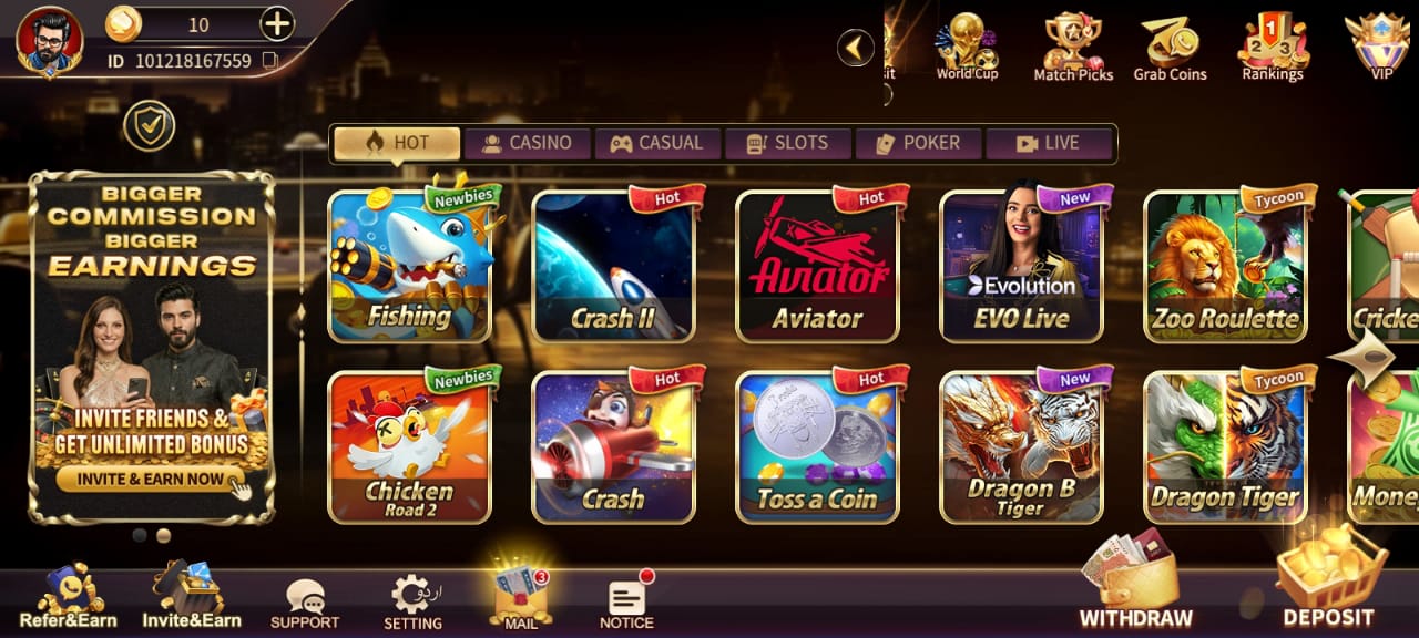 Royal X Casino Game Lobby showing different slot and card games.