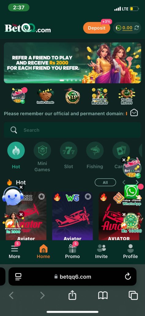 BETQQ Casino APK Game dashboard 