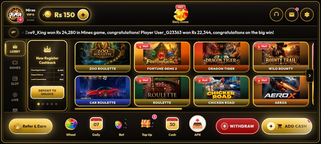 ZEE9 Game welcome banner