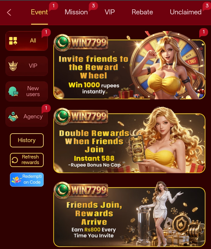 WIN7799 Game bonus and reward image